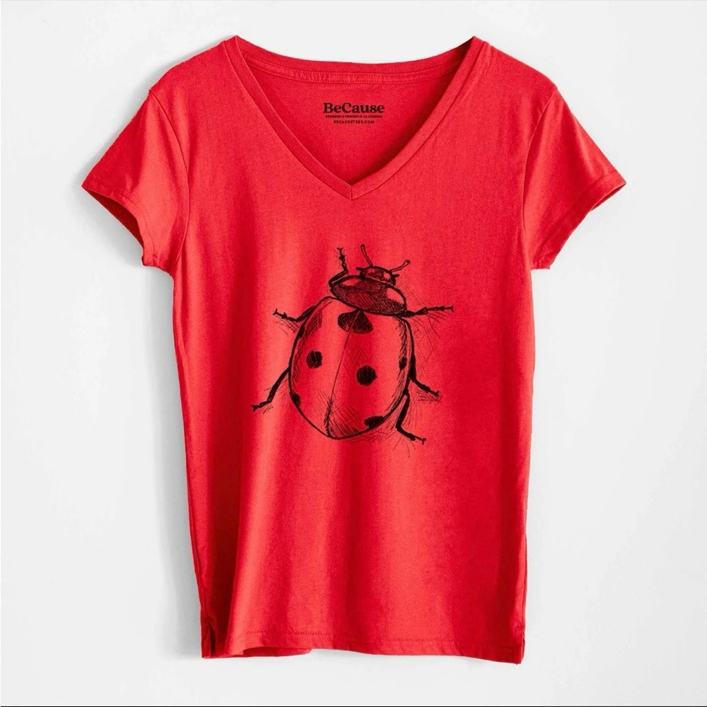 EUC District/Because Tees “Seven-Spot Ladybug” Recycled V-Neck T-Shirt